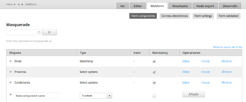 Configuración webform